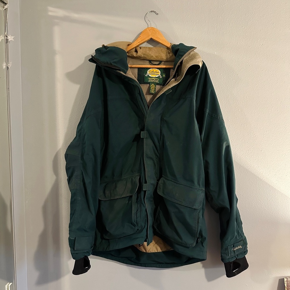 Cabela's Green Outdoor Jacket with Brown Lining